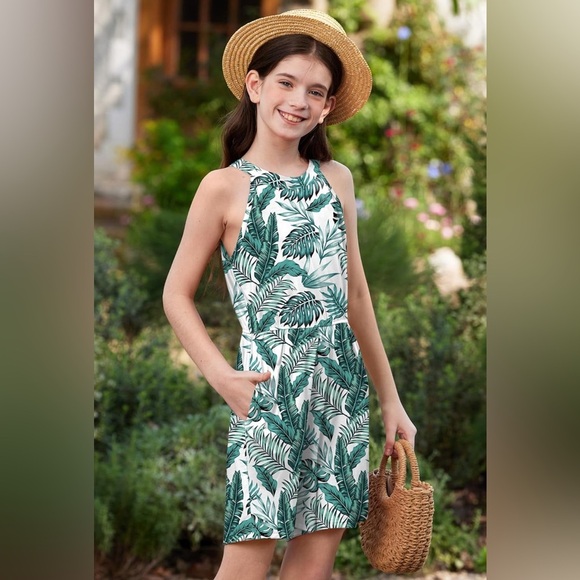 Tropical Leaf Print Halter Dress (052) - Picture 2 of 3